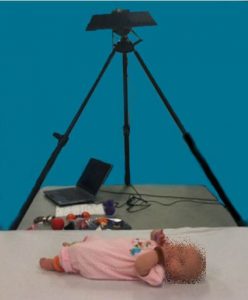 Experimental set-up with infant positioned below Kinect depth camera.