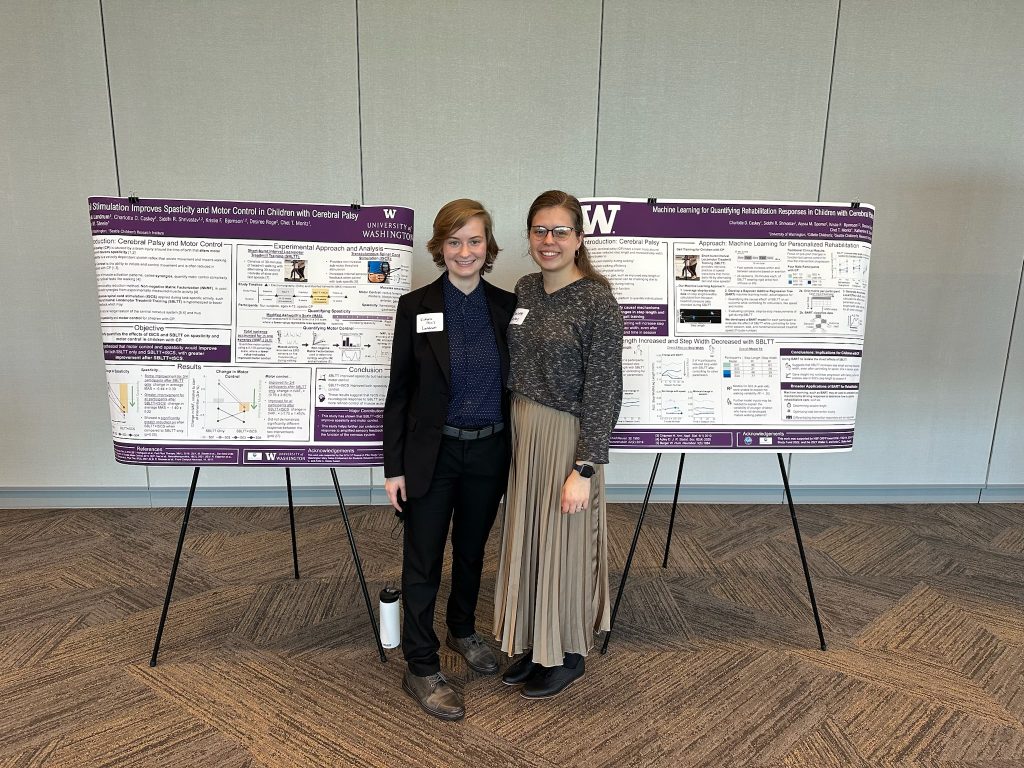 Tori (left) and Charlotte (right) are posing in front of their posters